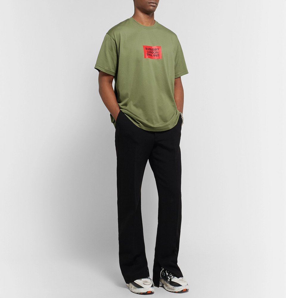 Burberry - Oversized Logo-Print Cotton-Jersey T-Shirt - Army green Burberry