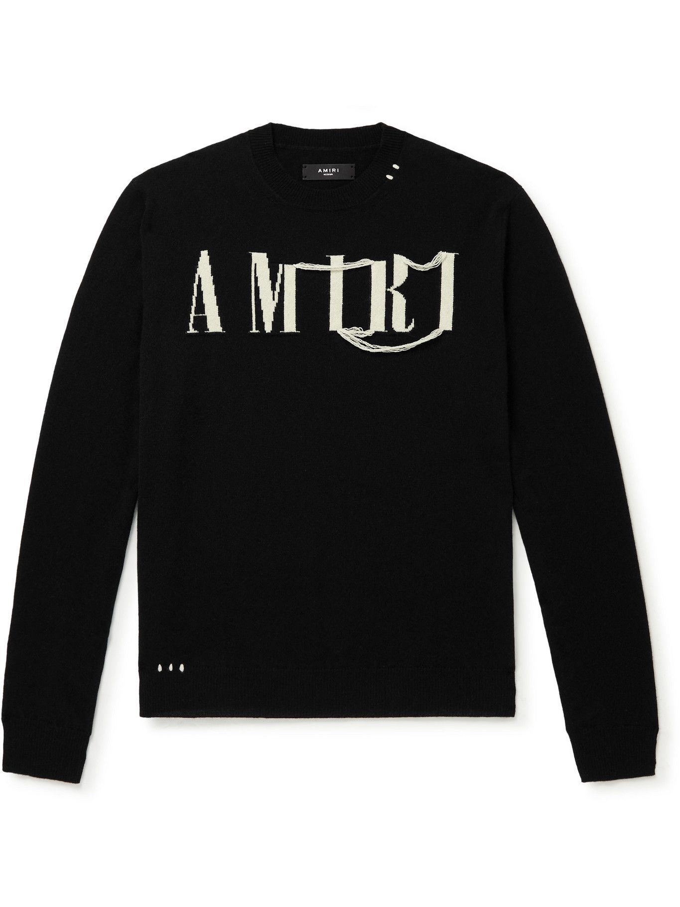 AMIRI - Distressed Logo-Intarsia Cashmere Sweater - Black Amiri
