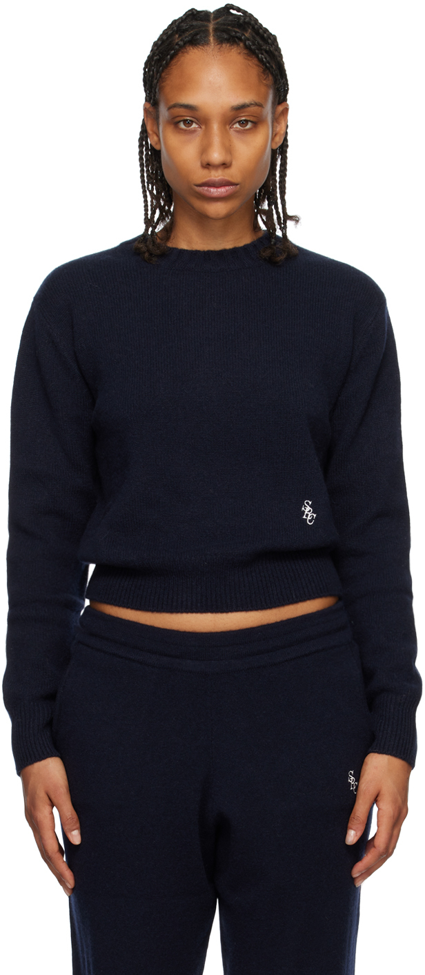 Sporty & Rich Navy Embroidered Sweater Sporty & Rich