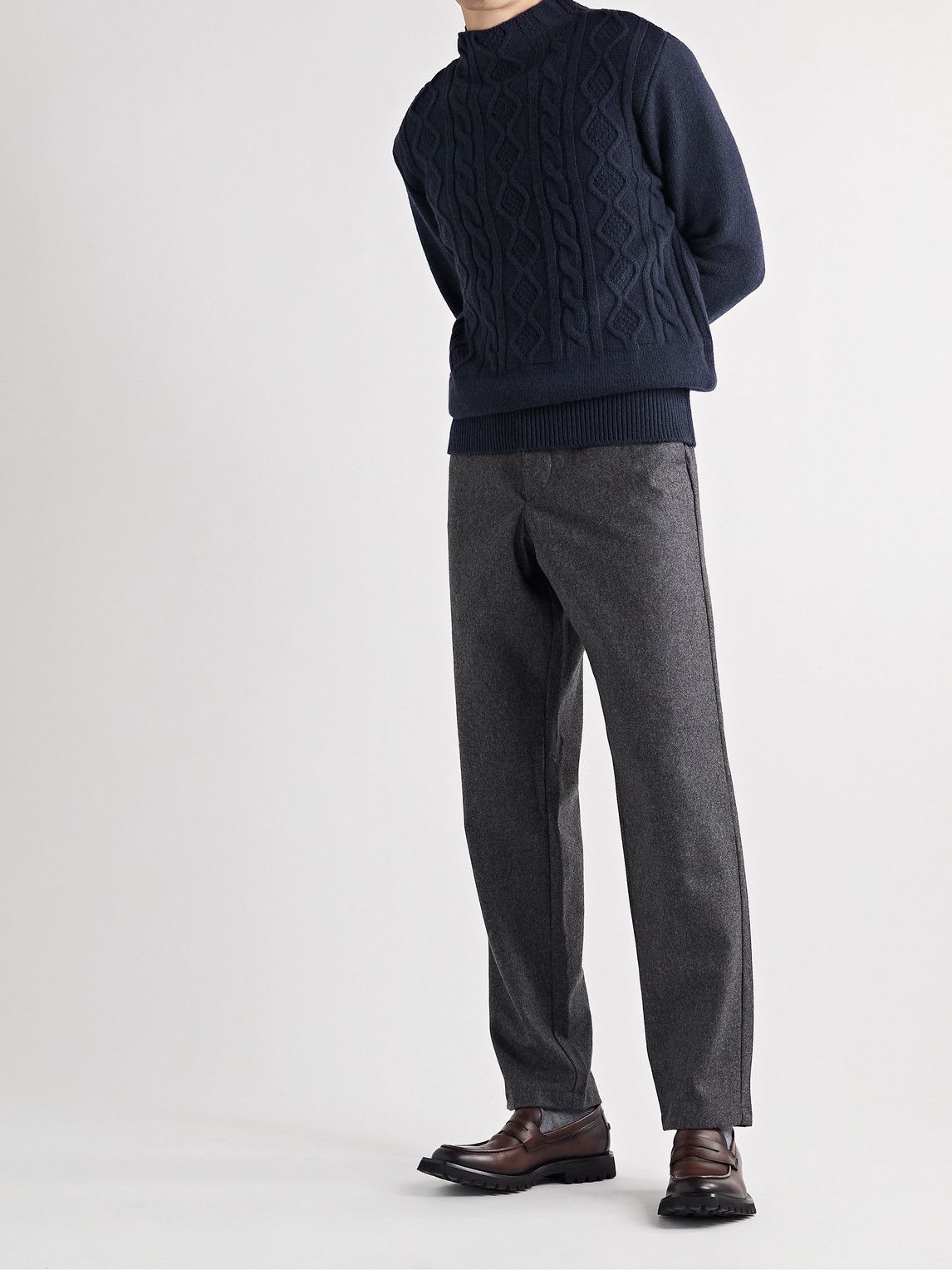 Oliver Spencer - Henfield Cable-Knit Wool Mock-Neck Sweater - Blue