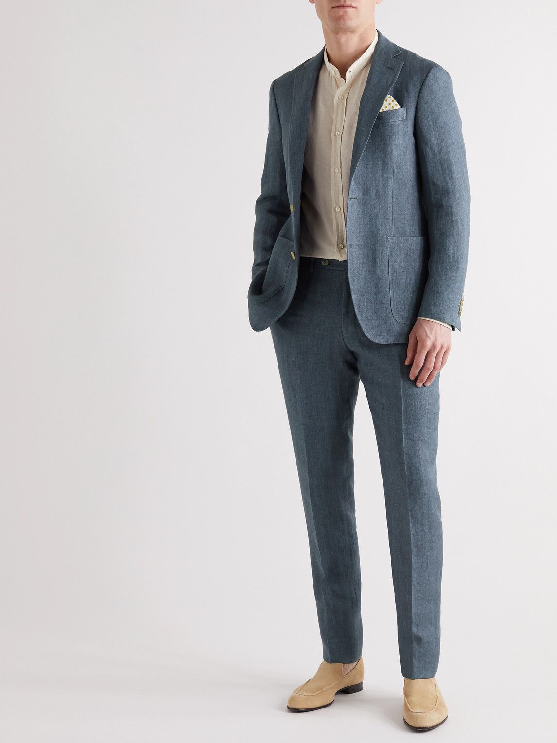 Canali - Kei Slim-Fit Tapered Stretch-Cotton Twill Suit Trousers - Blue ...