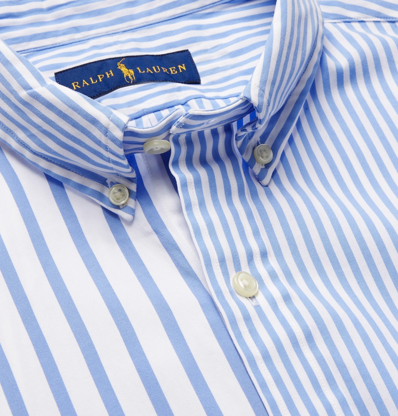 POLO RALPH LAUREN - Button-Down Collar Striped Cotton-Poplin Shirt - Blue  Polo Ralph Lauren