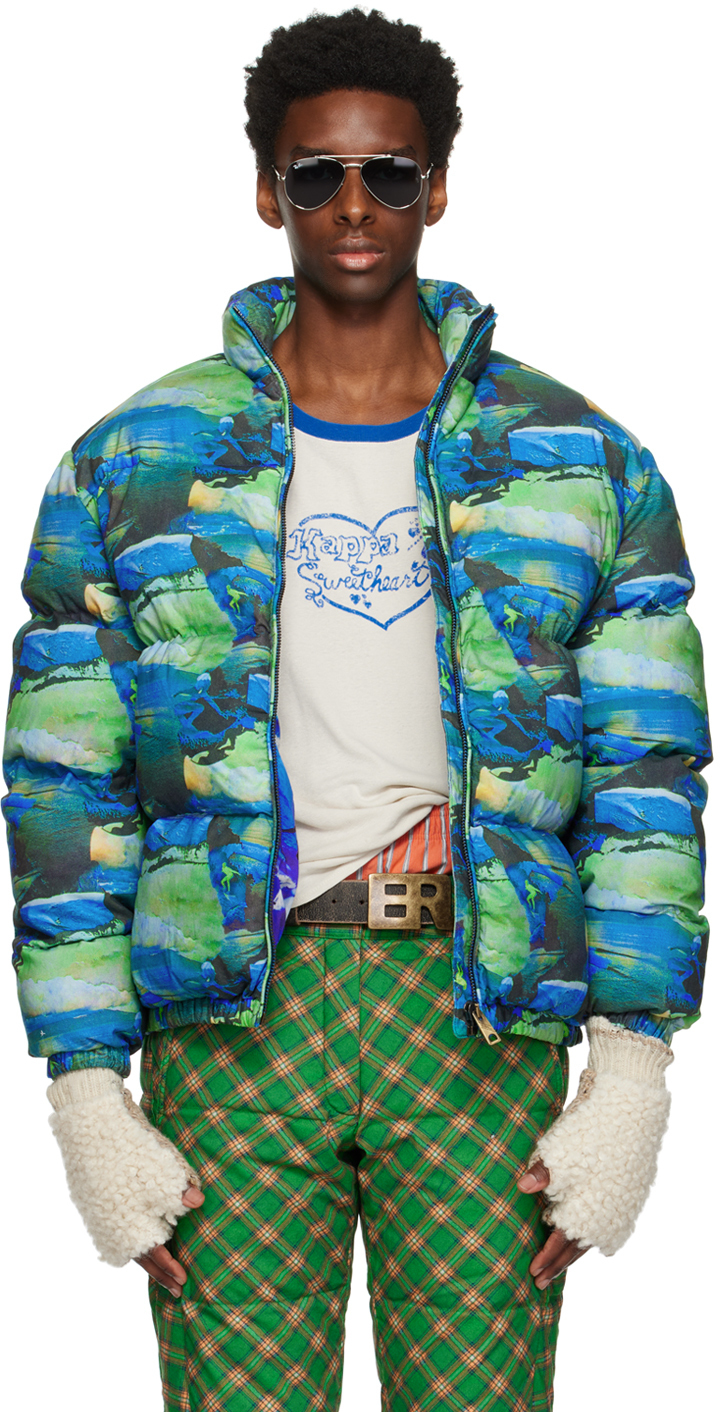 ERL Green & Blue Printed Down Jacket ERL