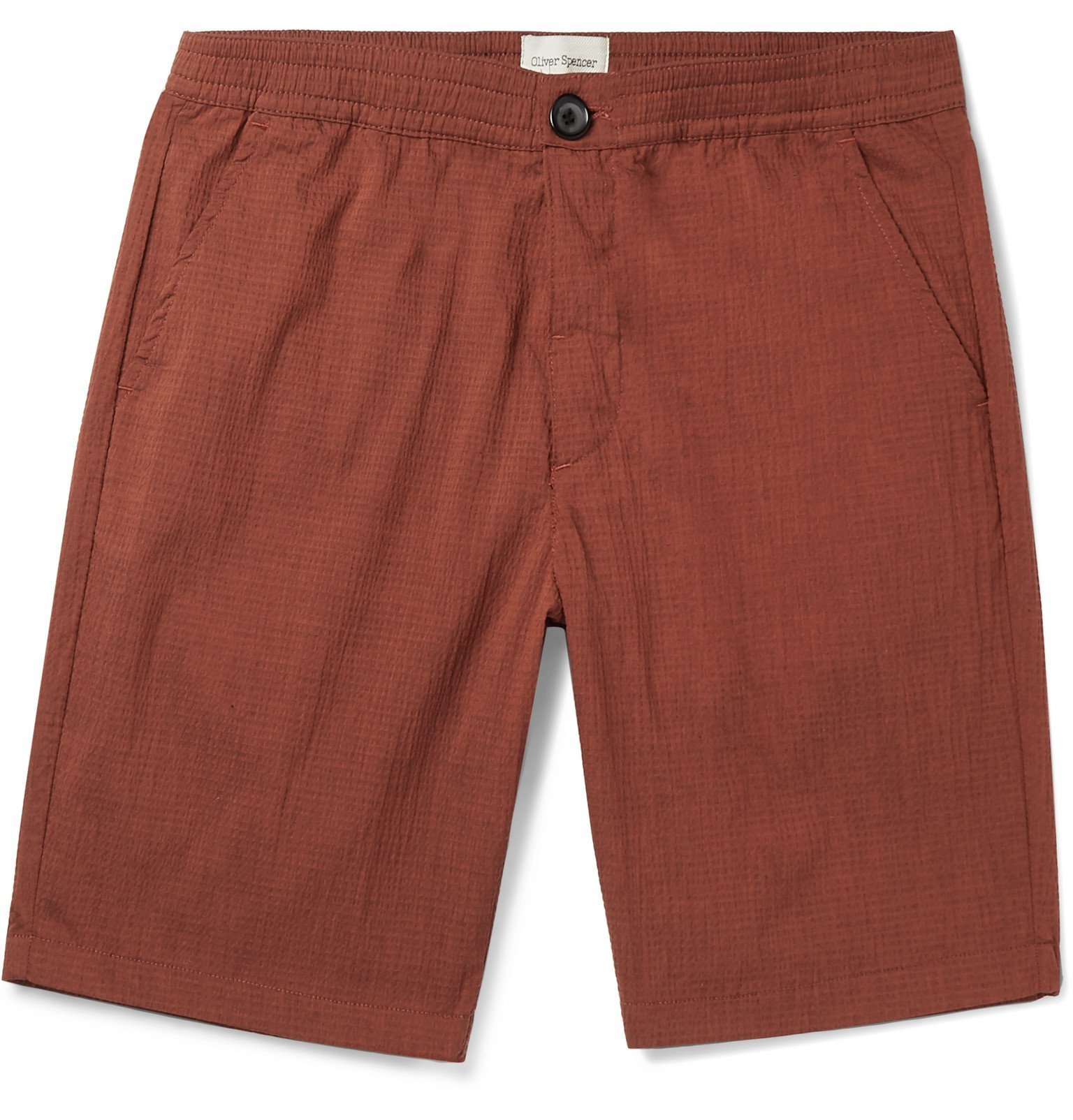 Oliver Spencer - Organic Cotton-Blend Seersucker Shorts - Red