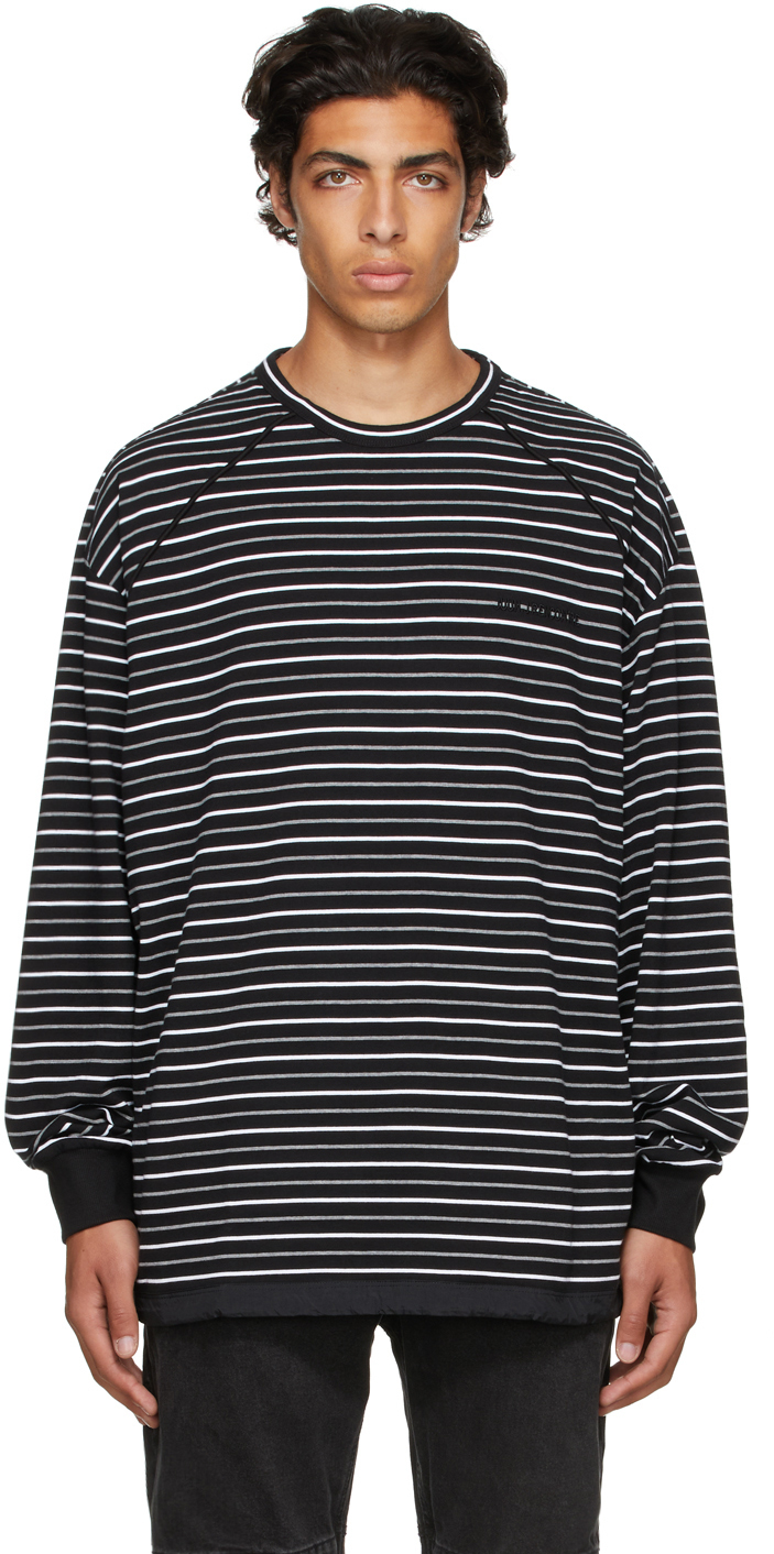 Photo: Juun.J Black Striped Solid String Long Sleeve T-Shirt