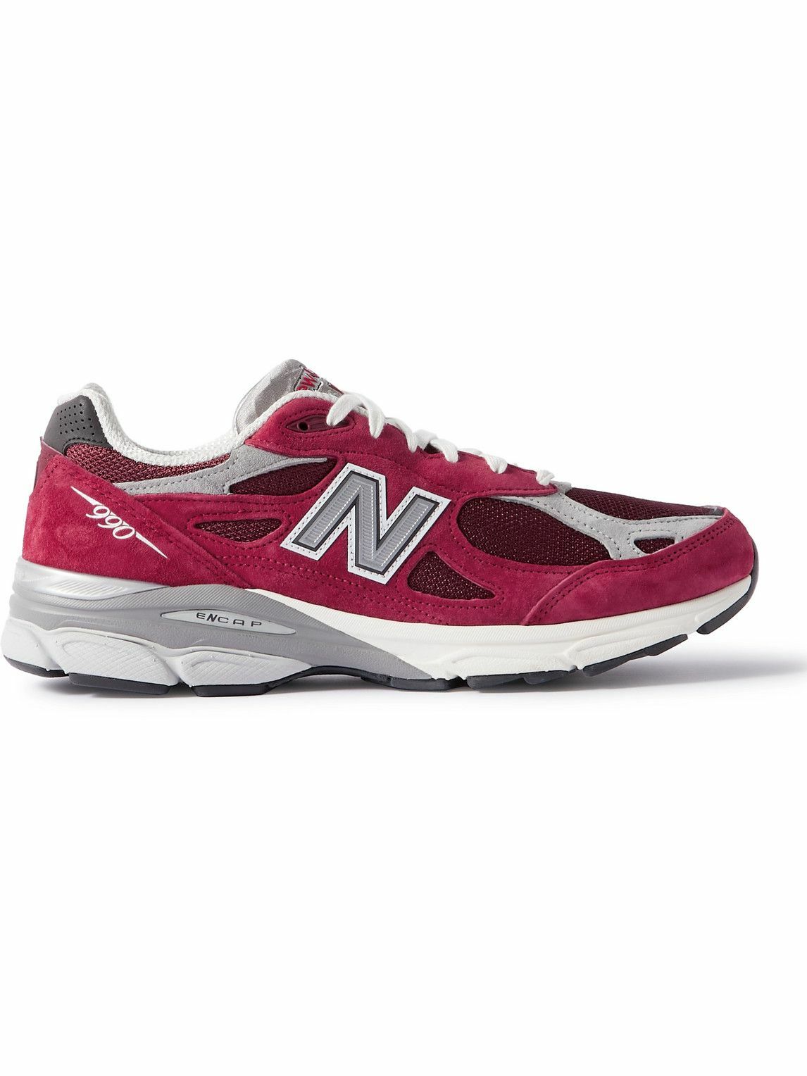 Photo: New Balance - 990v3 Leather-Trimmed Suede and Mesh Sneakers - Red
