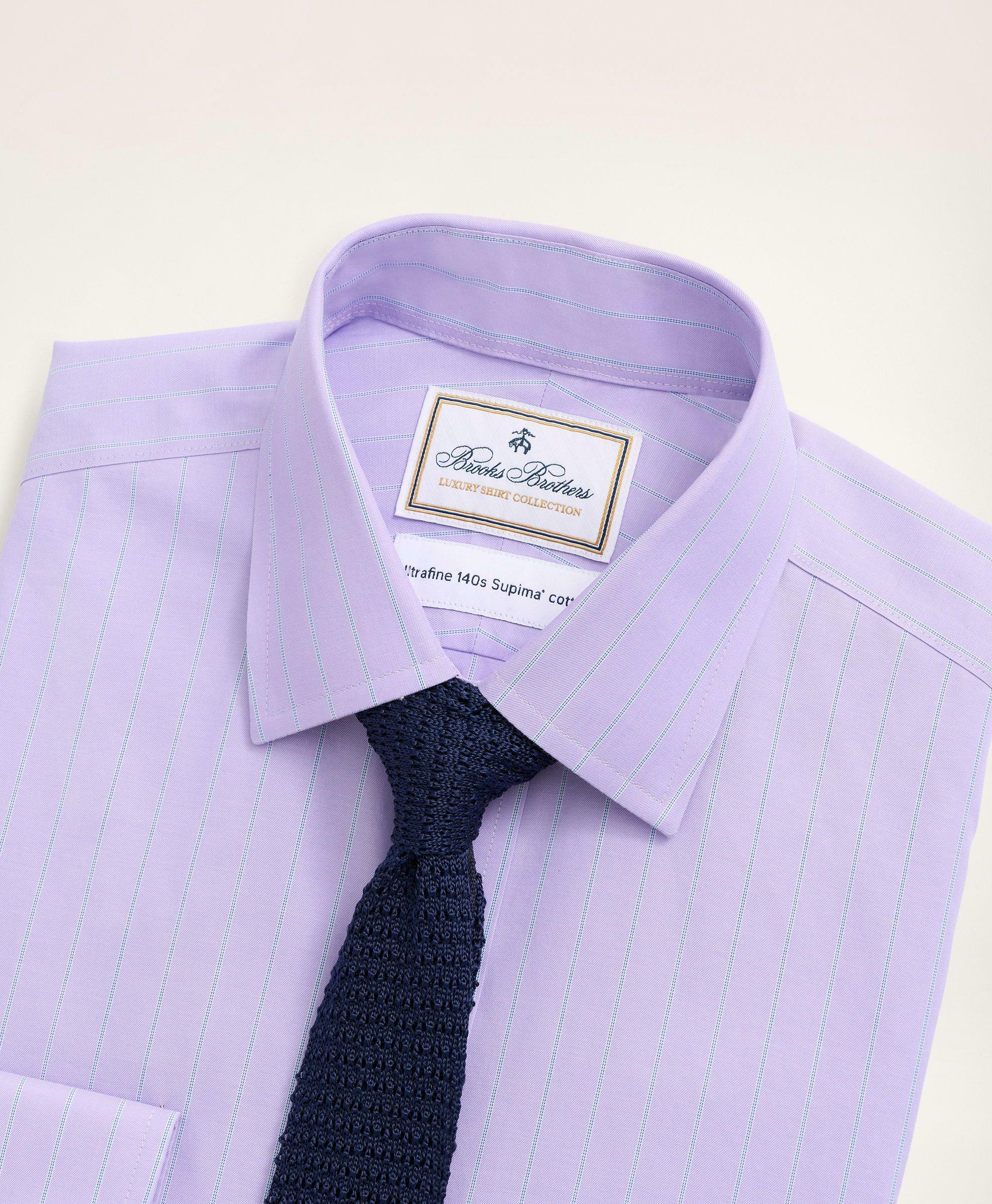 Brooks Brothers Men's Madison Relaxed-Fit Dress Shirt, Non-Iron Ultrafine Twill Ainsley Collar Ground Stripe | Violet