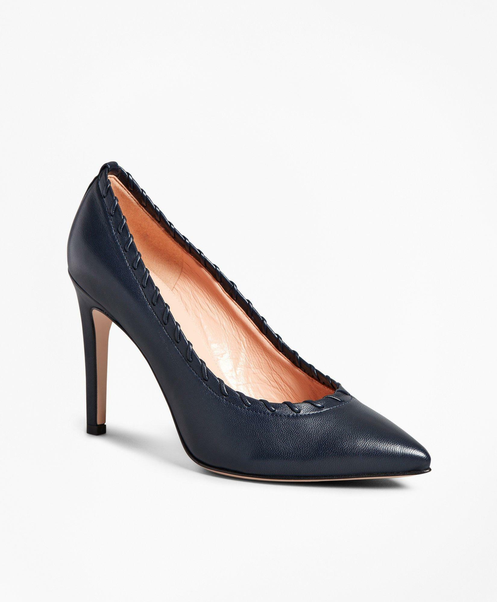 Brooks Brothers Women's Leather Whipstitch Point-Toe Pumps Shoes | Navy