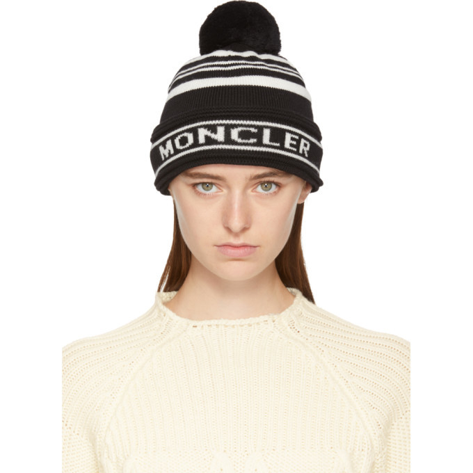 Moncler Black Intarsia Logo Beanie Moncler