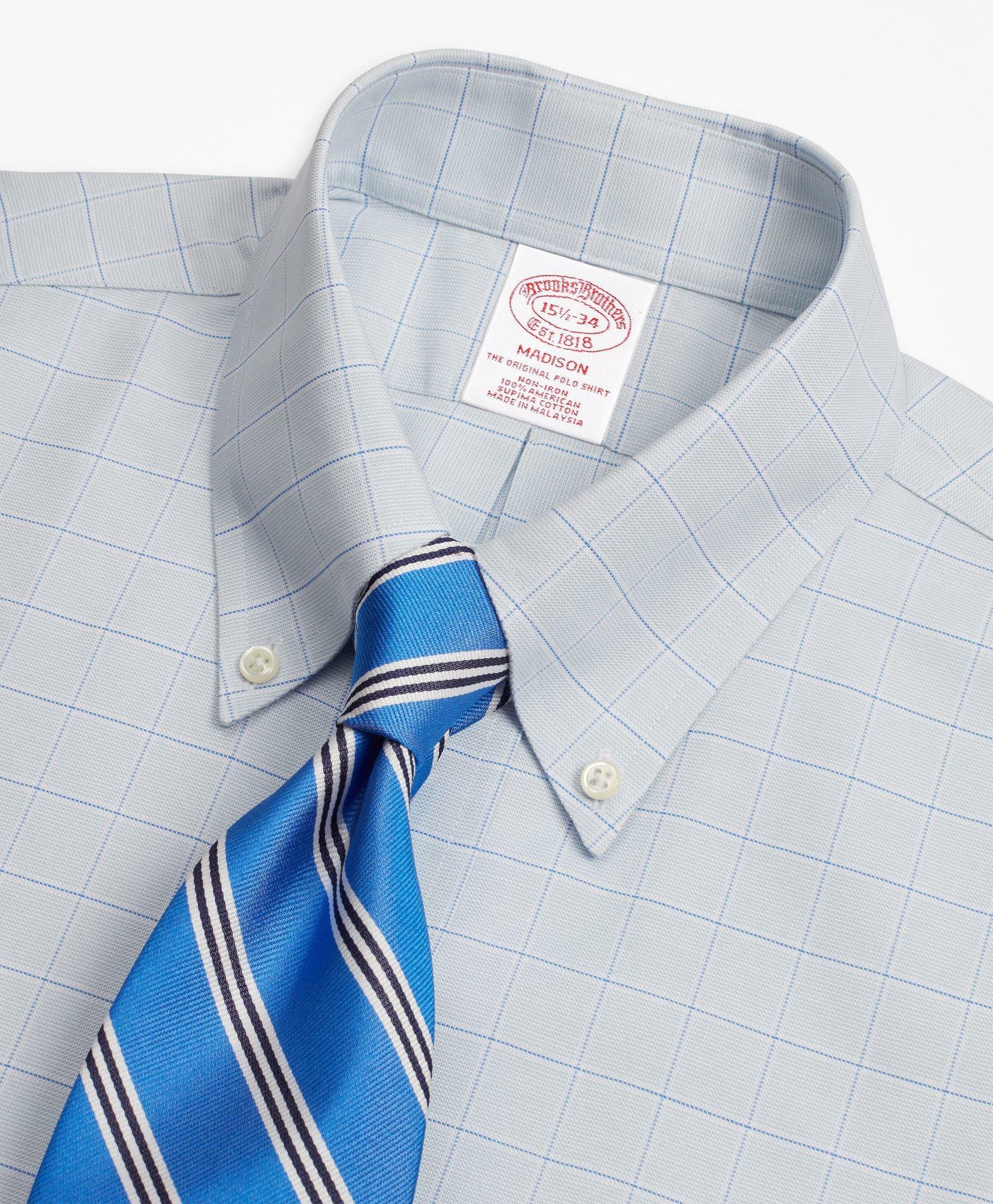 Brooks Brothers Men's Cool Madison Relaxed-Fit Dress Shirt, Non-Iron Windowpane | Light Blue