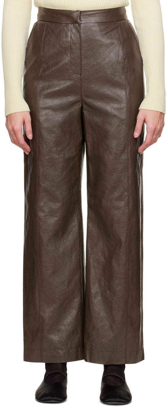 LVIR Brown Grained Faux-Leather Pants LVIR