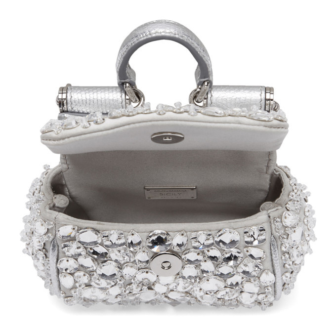 Dolce and Gabbana Silver Satin Crystal Micro Sicily Bag Dolce & Gabbana