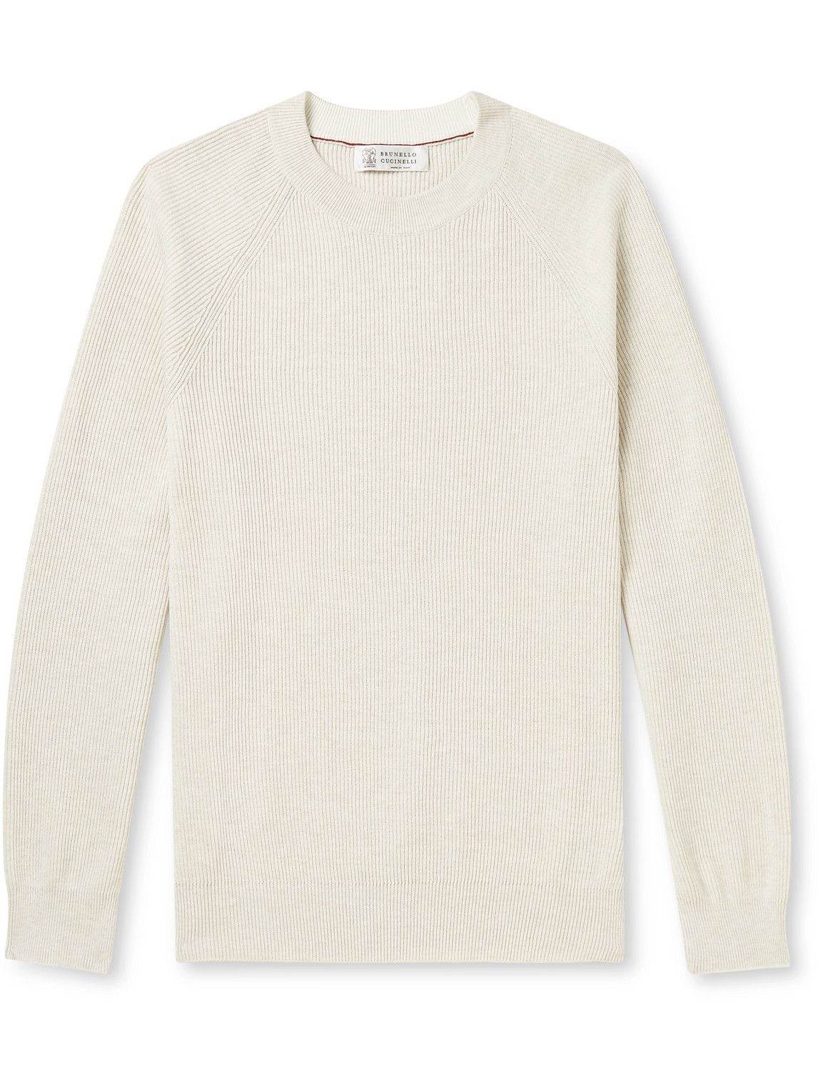 Brunello Cucinelli - Slim-Fit Ribbed Cotton Sweater - Neutrals Brunello ...