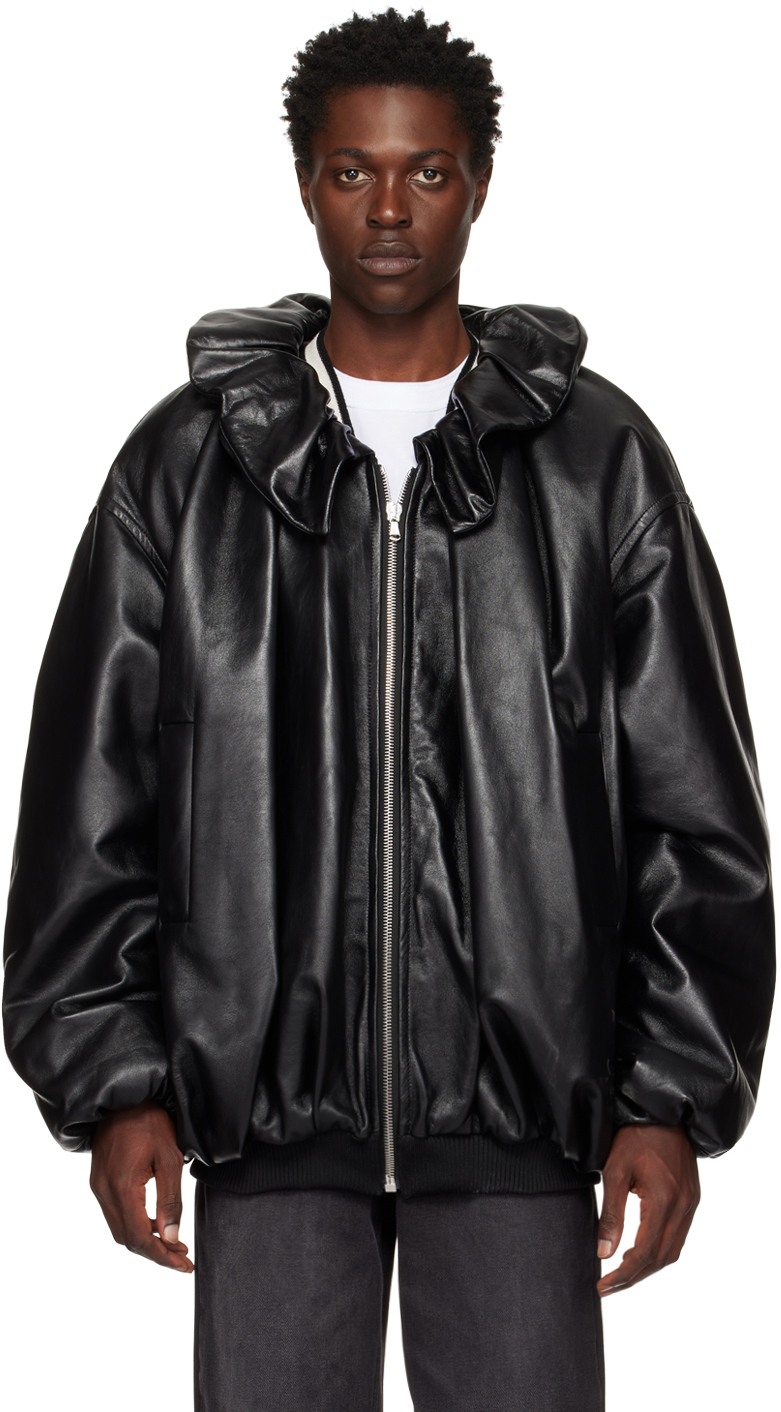 We11done Black Shirring Leather Jacket We11done