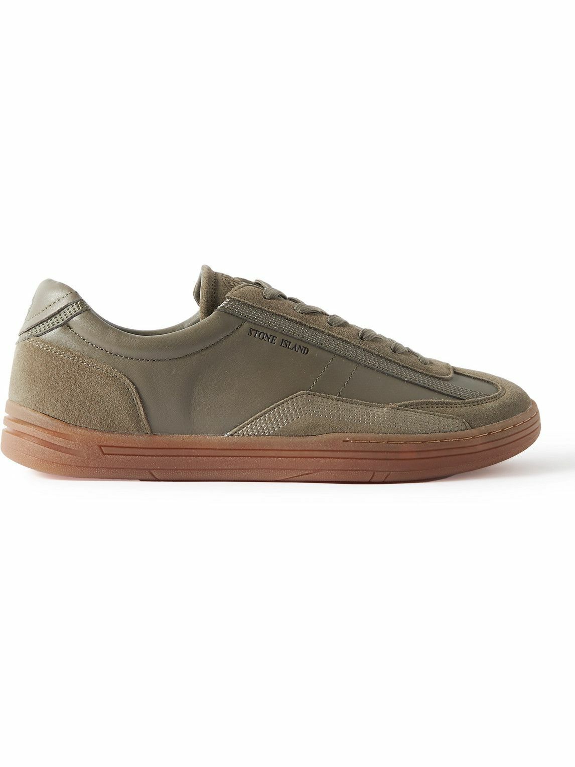 Photo: Stone Island - Rock Suede-Trimmed Leather Sneakers - Green