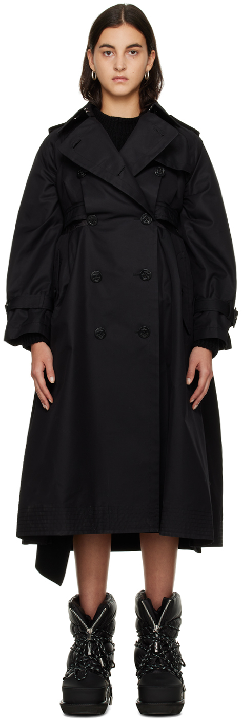 sacai Black Double-Breasted Trench Coat Sacai