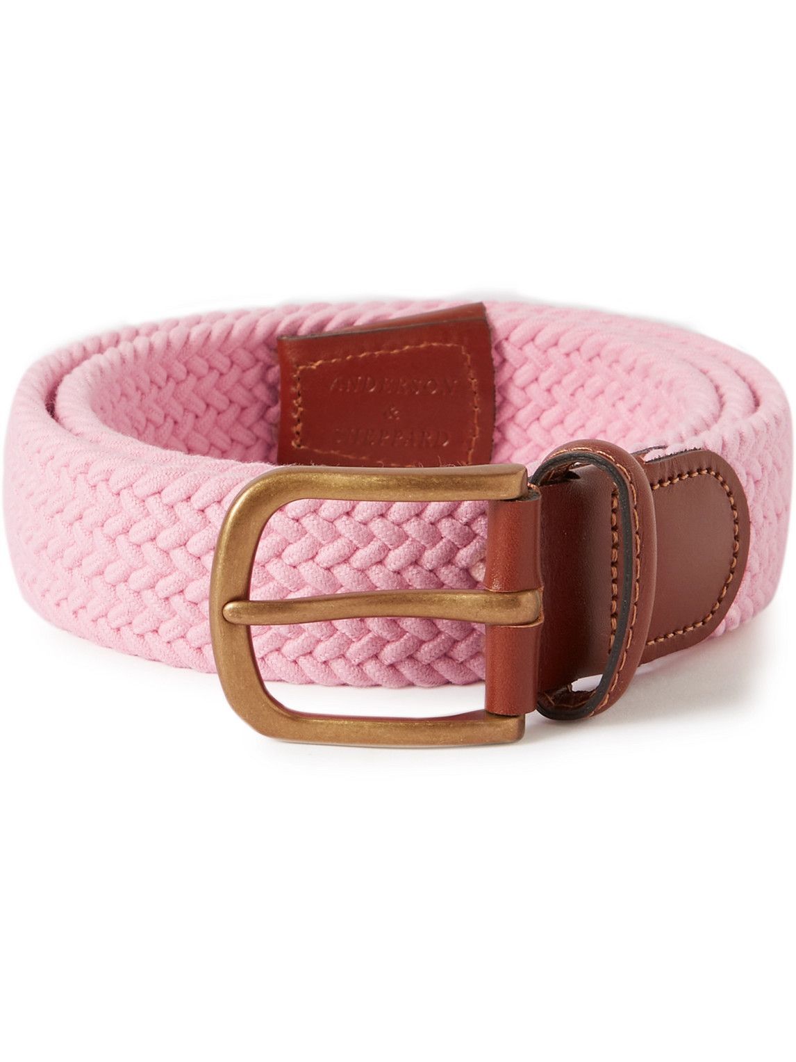 Photo: Anderson & Sheppard - 3.5cm Leather-Trimmed Woven Cotton Belt - Pink