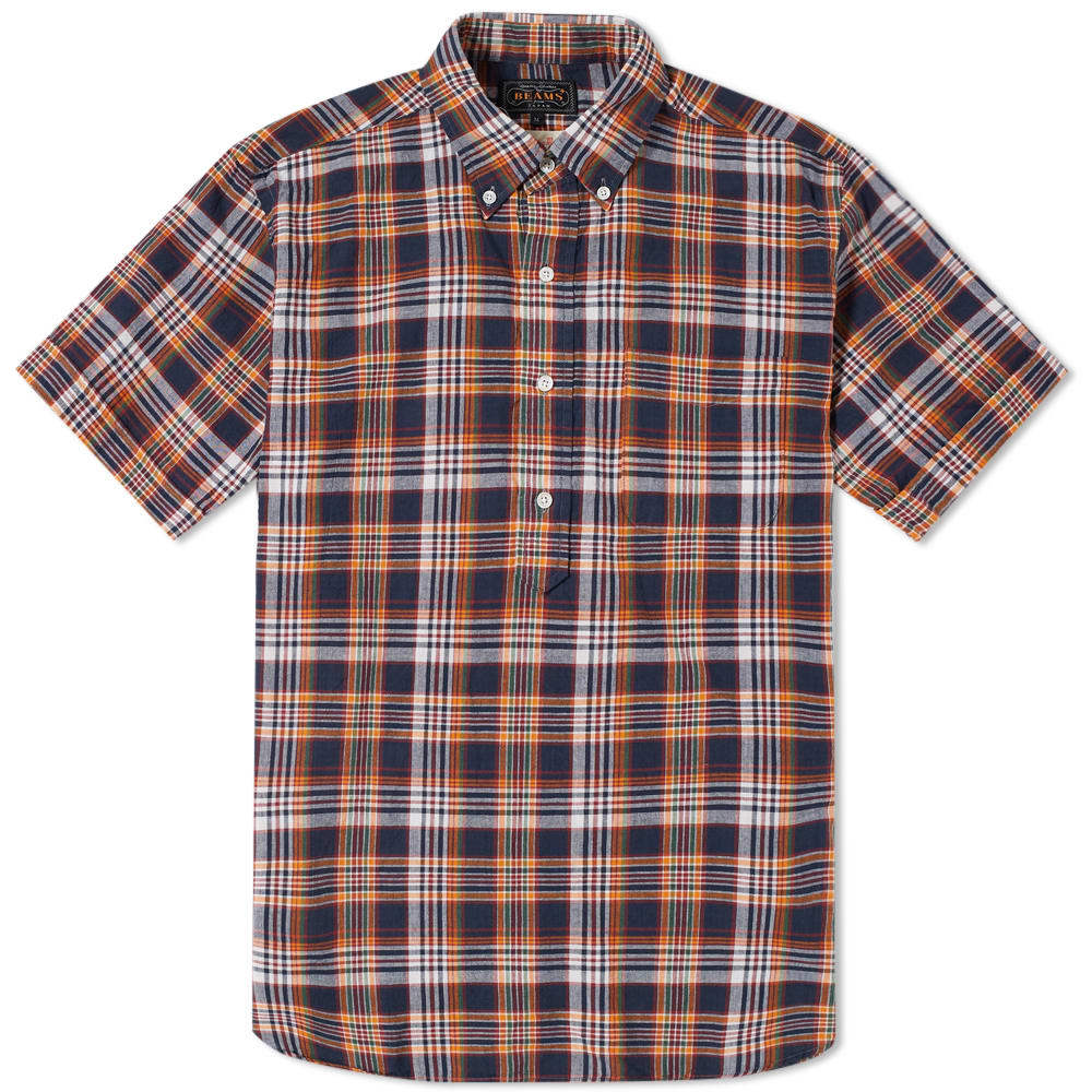 Beams Plus Short Sleeve Popover Madras Check Shirt Blue Beams Plus