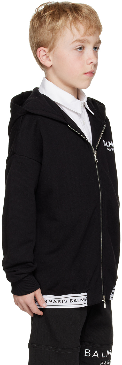 Balmain Boys Short Sleeve Hoodie in Black
