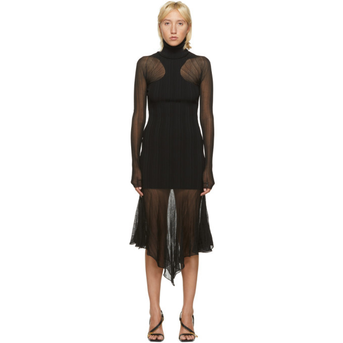 Mugler Black Sheer Peaking Long Sleeve Dress Mugler