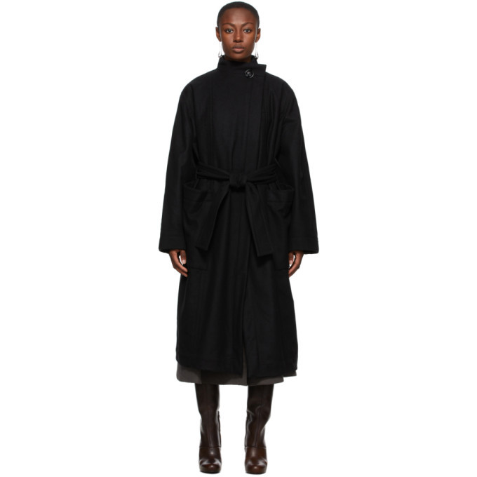 Lemaire Black Wool Wrapover Coat Lemaire