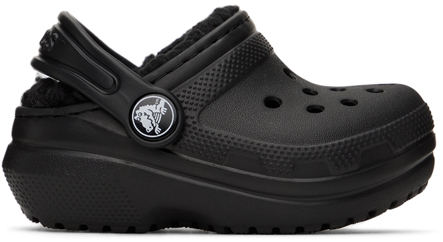 lined black crocs