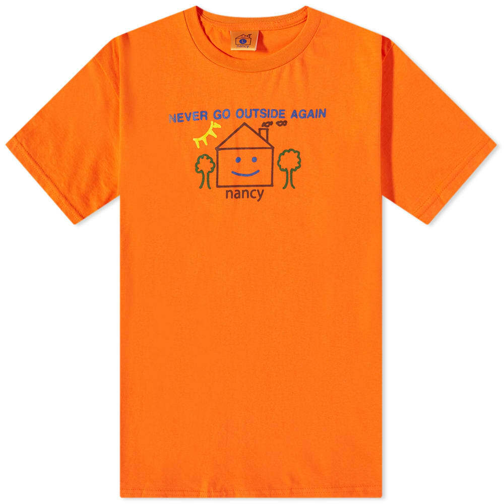 Nancy Men's Never Go Outside Again, Again T-Shirt in Orange Nancy