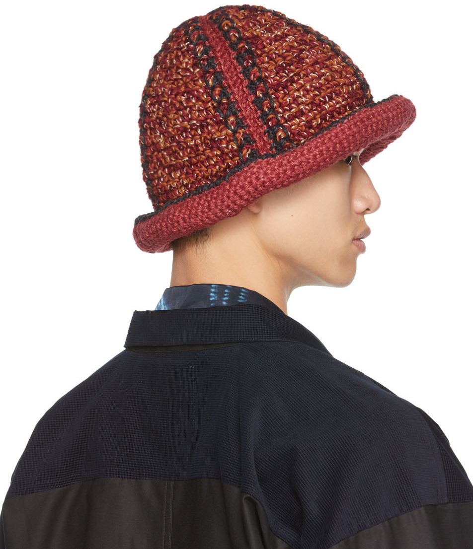 Nicholas Daley Red & Black Hand-Crocheted Bucket Hat Nicholas Daley