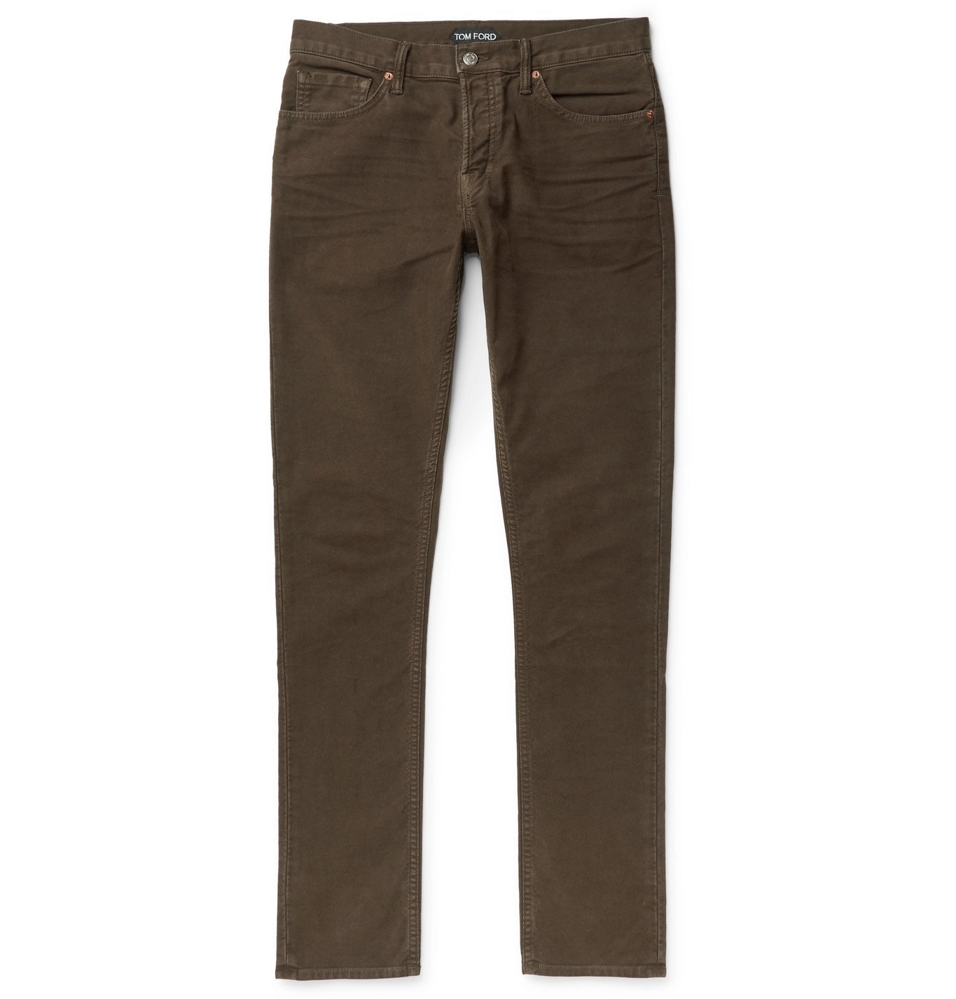 TOM FORD - Slim-Fit Cotton-Blend Moleskin Trousers - Brown TOM FORD