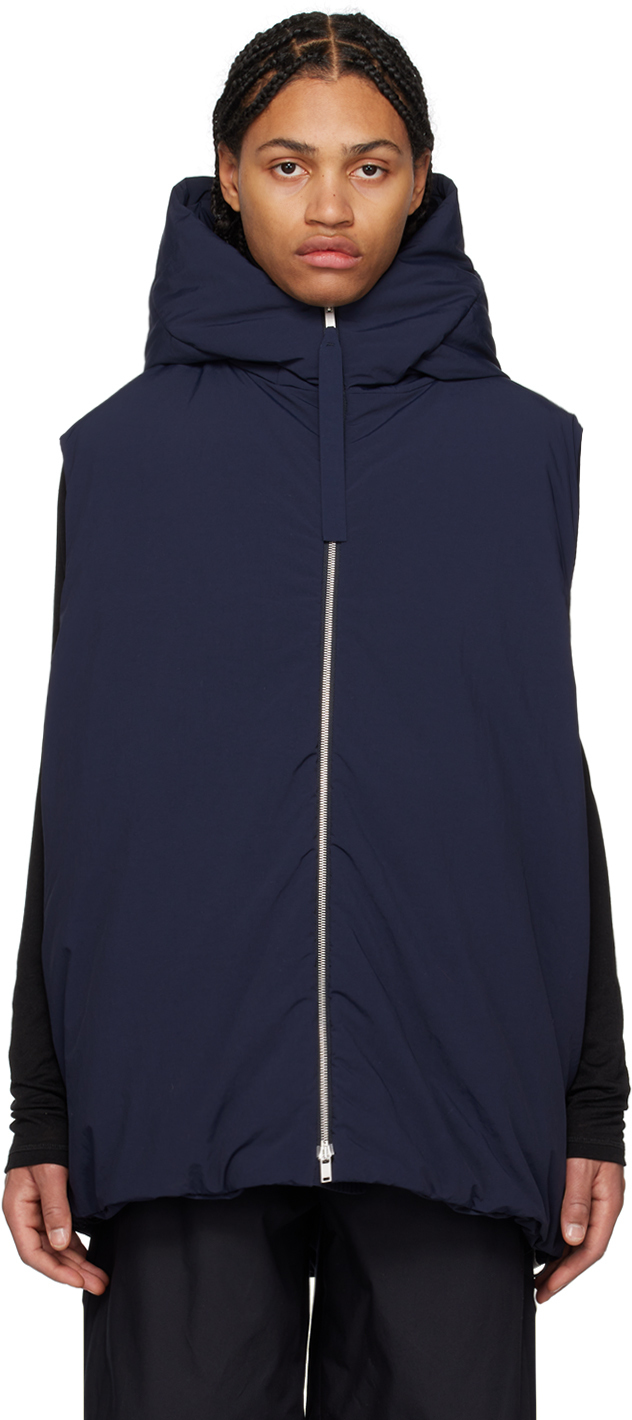 Jil Sander Navy Hooded Down Vest Jil Sander