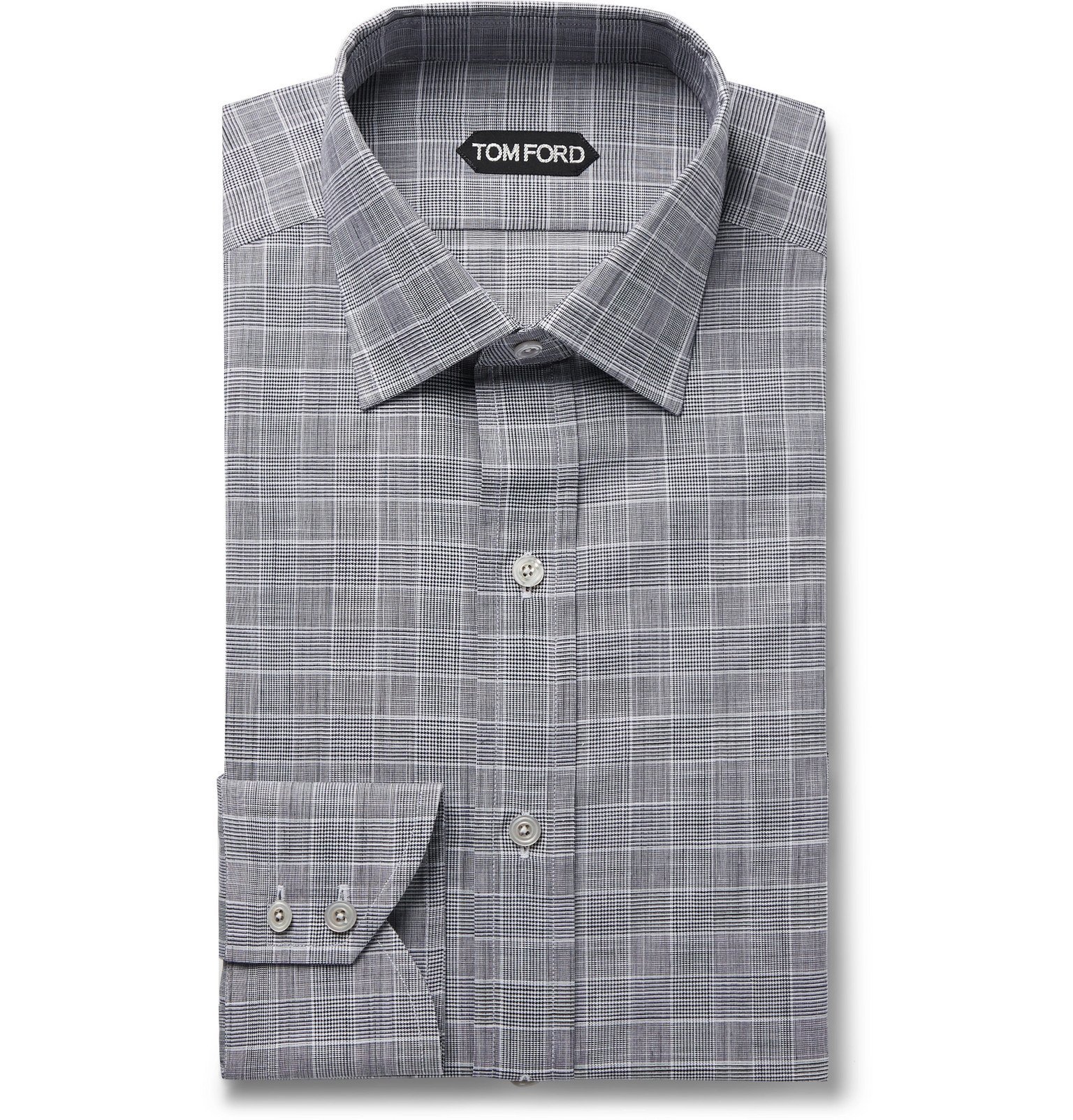 NWT $635 TOM FORD Gray-White Woven Check Cotton Dress Shirt 15.75 Classic-Fit