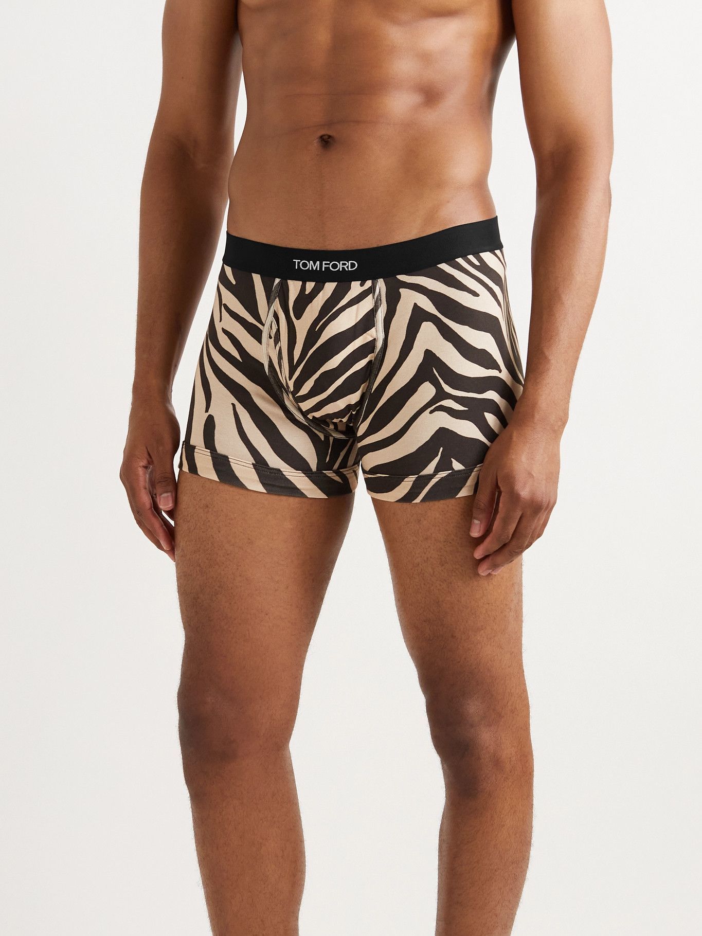 TOM FORD - Zebra-Print Stretch-Cotton Boxer Briefs - Black TOM FORD