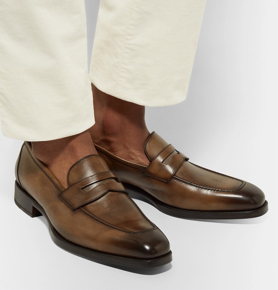 TOM FORD - Wessex Burnished-Leather Penny Loafers - Men - Chocolate TOM FORD
