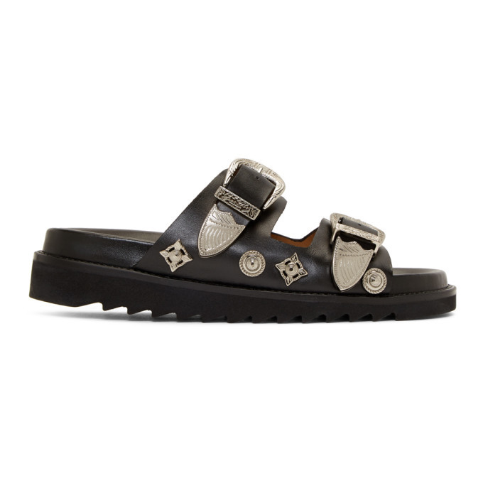 Toga Pulla Black Double Buckle Charms Sandals Toga Pulla