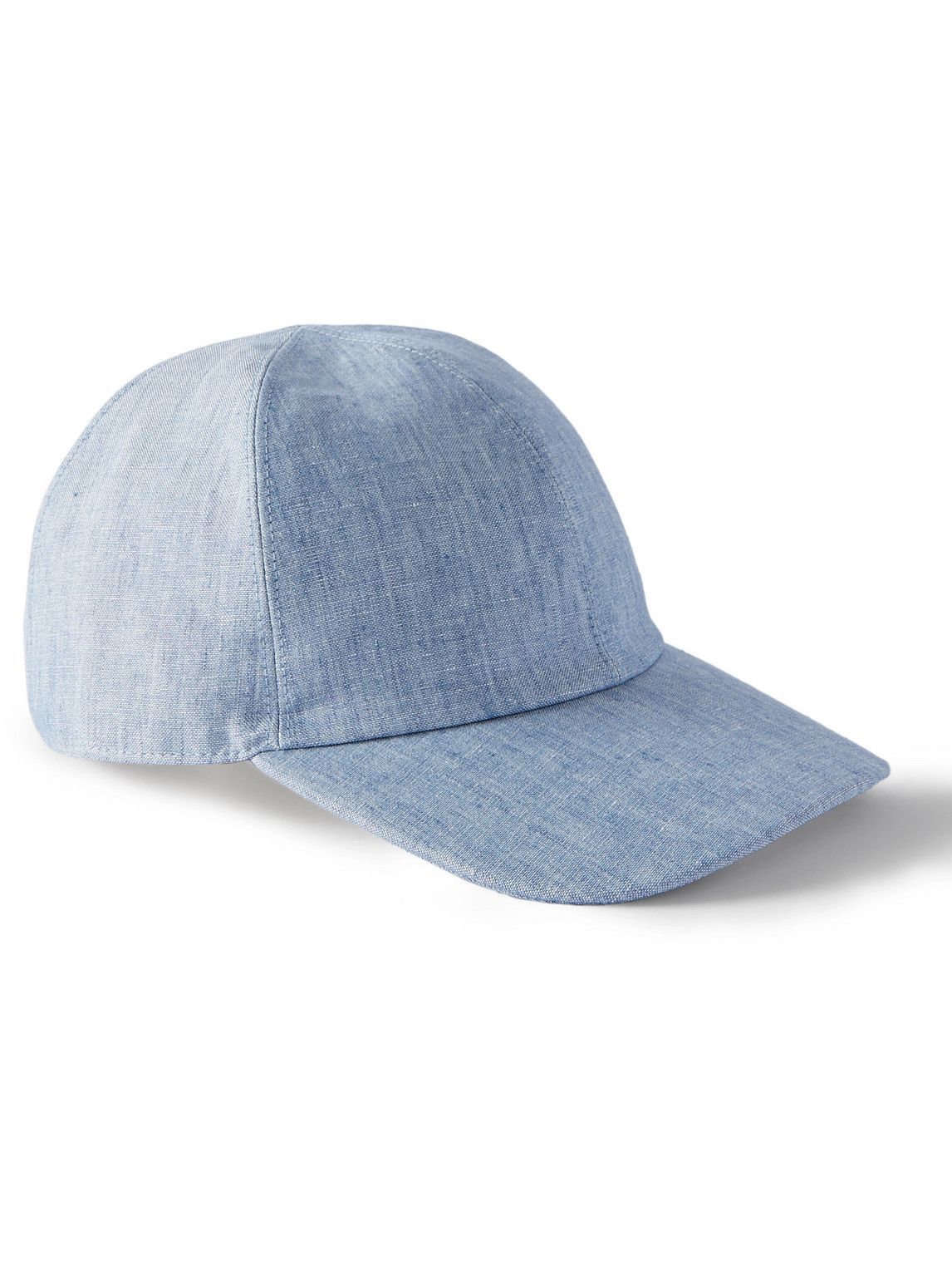 Leather-Trimmed Linen-Chambray Baseball 