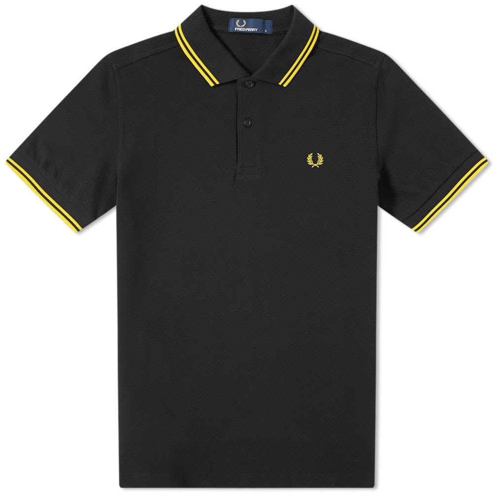 Fred Perry Slim Fit Twin Tipped Polo Black & Yellow Fred Perry