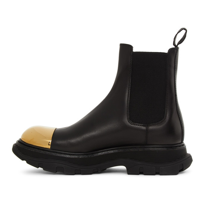 Alexander McQueen Black and Gold Shiny Toe Chelsea Boots Alexander 