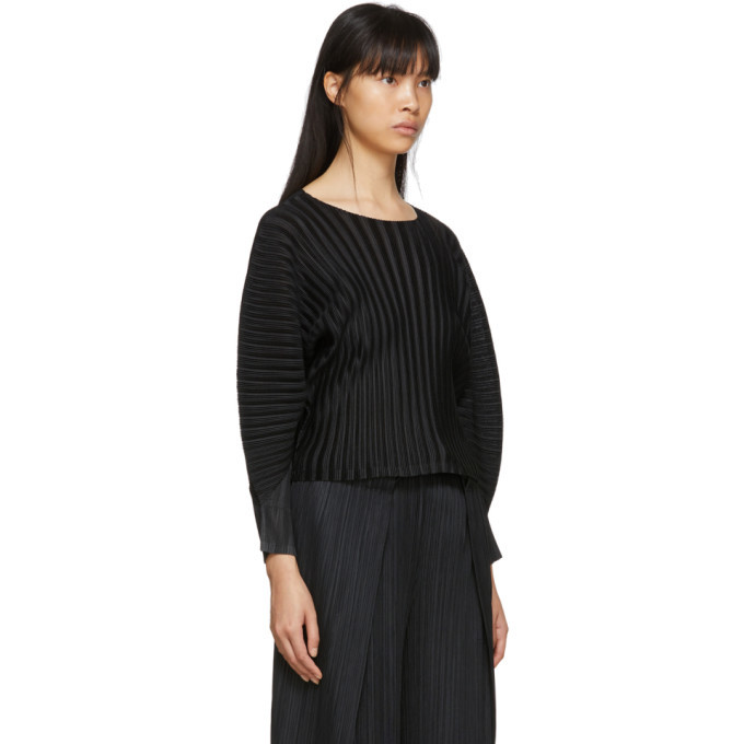 Pleats Please Issey Miyake Black Rib Pleats Wide Sleeve Pullover