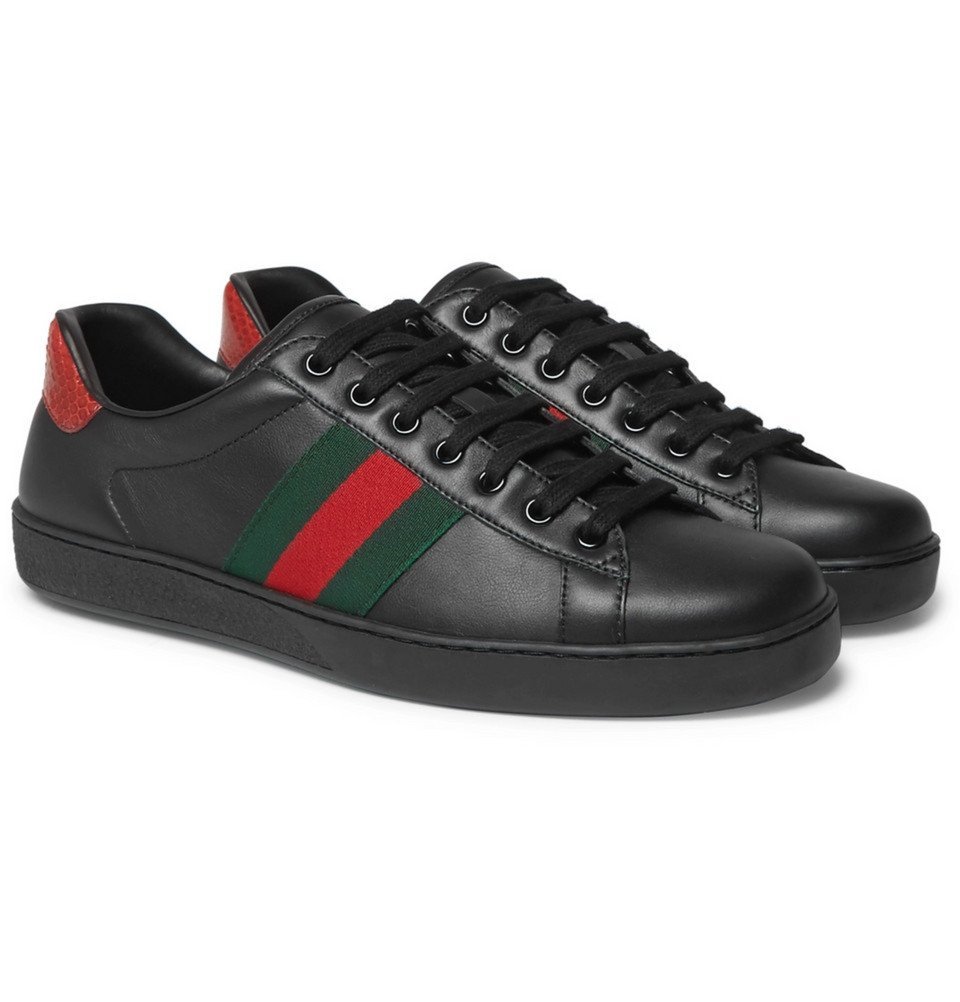 Gucci - Ace Snake-Trimmed Leather 