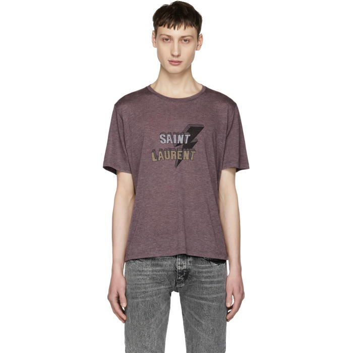 Saint Laurent Paris Grey Jersey Lightning Bolt Print T Shirt L Saint  Laurent Paris