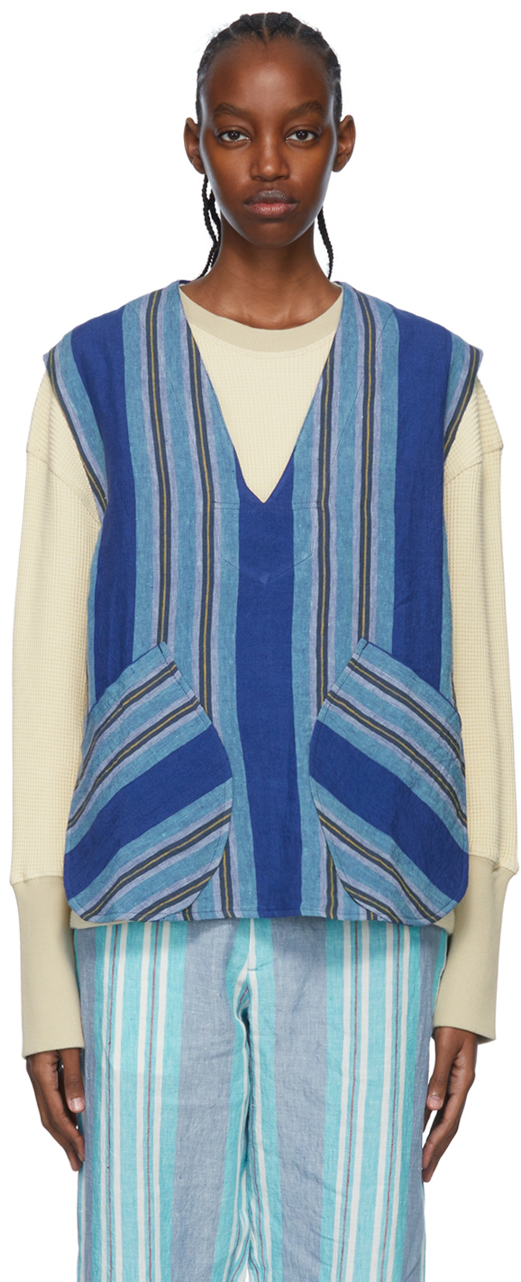Nicholas Daley Blue Linen Vest Nicholas Daley