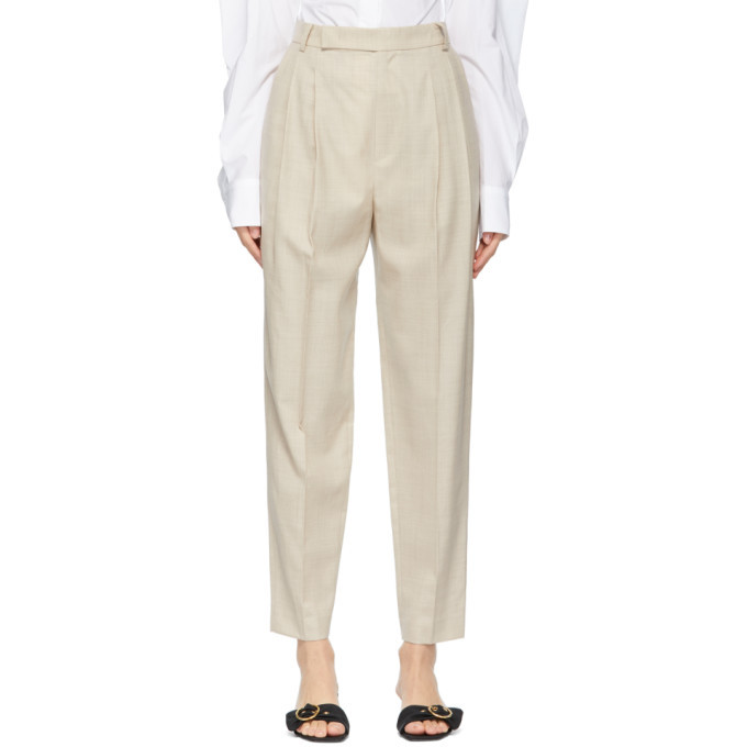 DRAE Beige Summer Wool Tapered Trousers