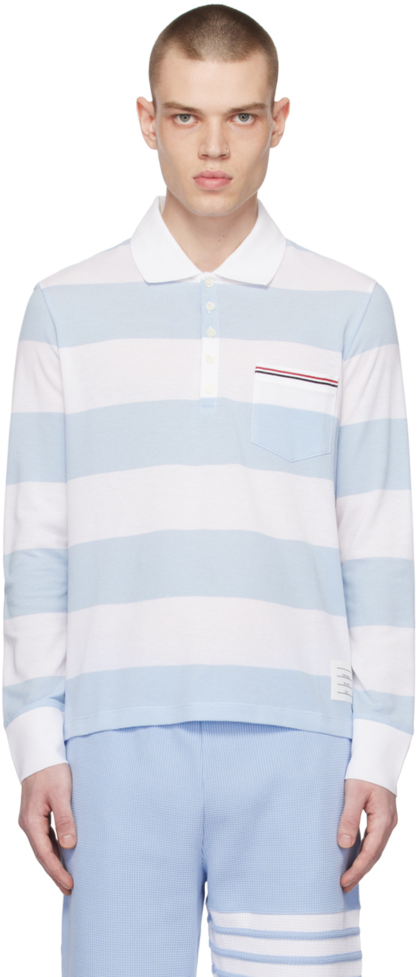 Thom Browne Blue & White Striped Polo Thom Browne