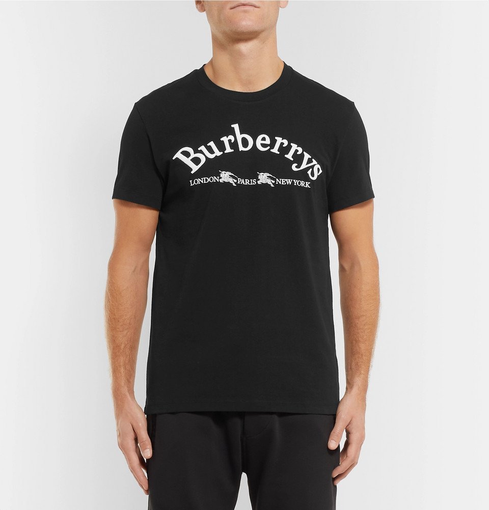 Burberry - Slim-Fit Logo-Embroidered Cotton-Jersey T-Shirt - Men - Black  Burberry
