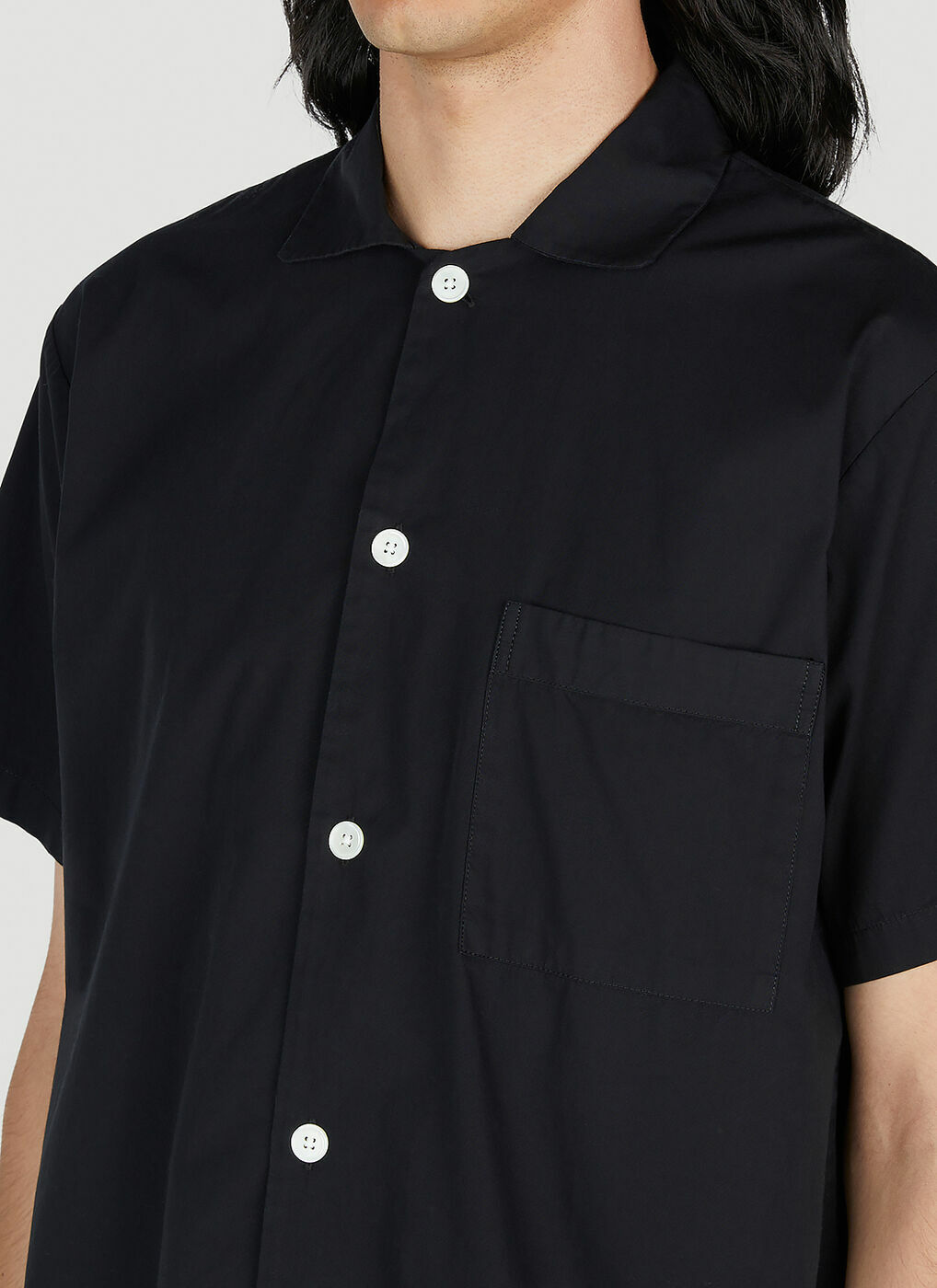 Tekla - Classic Short Sleeve Pyjama Shirt in Black Tekla Fabrics