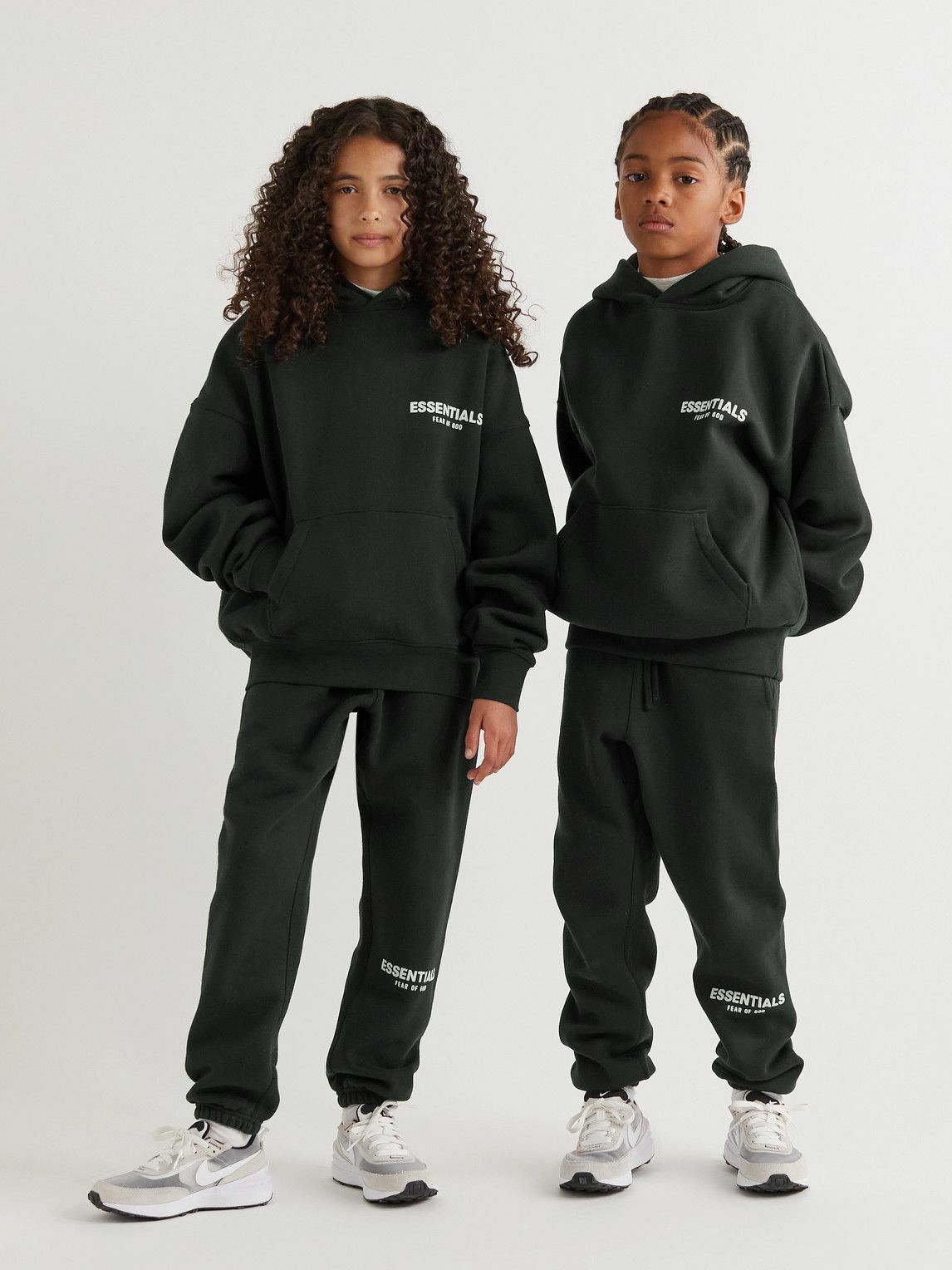 Photo: Fear of God Essentials Kids - Logo-Flocked Cotton-Blend Jersey Hoodie - Black