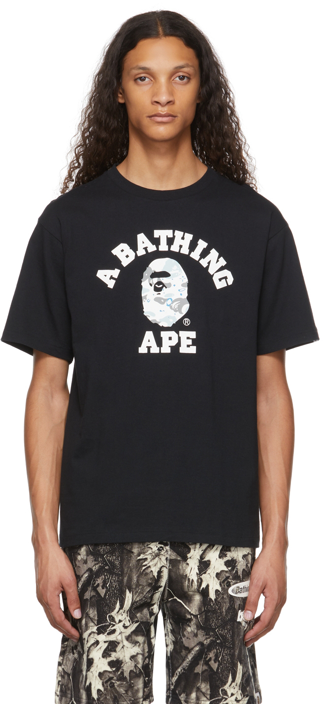 Photo: BAPE Black Glow-In-The-Dark Logo Print T-Shirt
