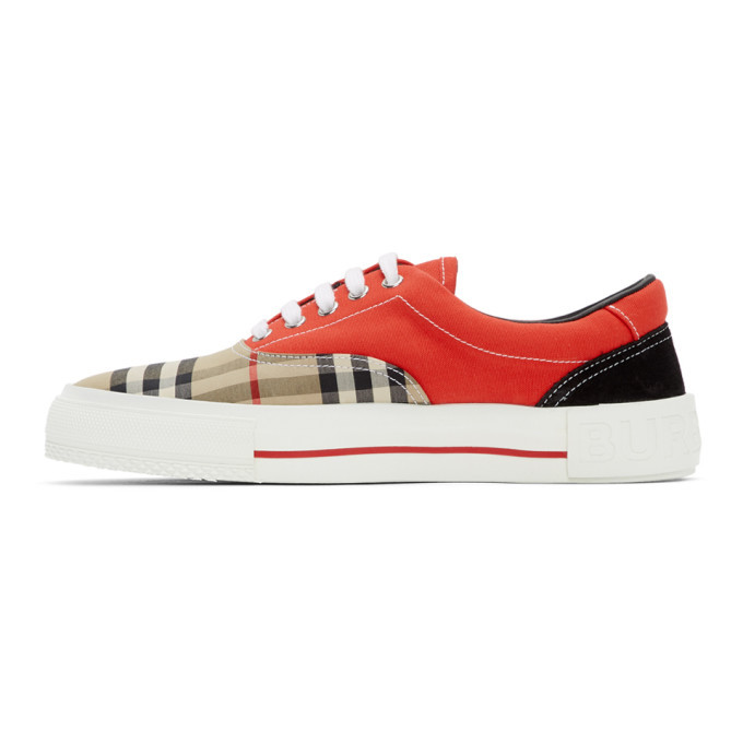 Burberry Red and Beige Vintage Check Skate Sneakers Burberry