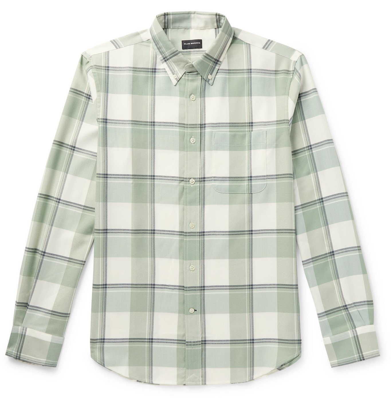 CLUB MONACO - Button-Down Collar Checked Twill Shirt - Green Club Monaco