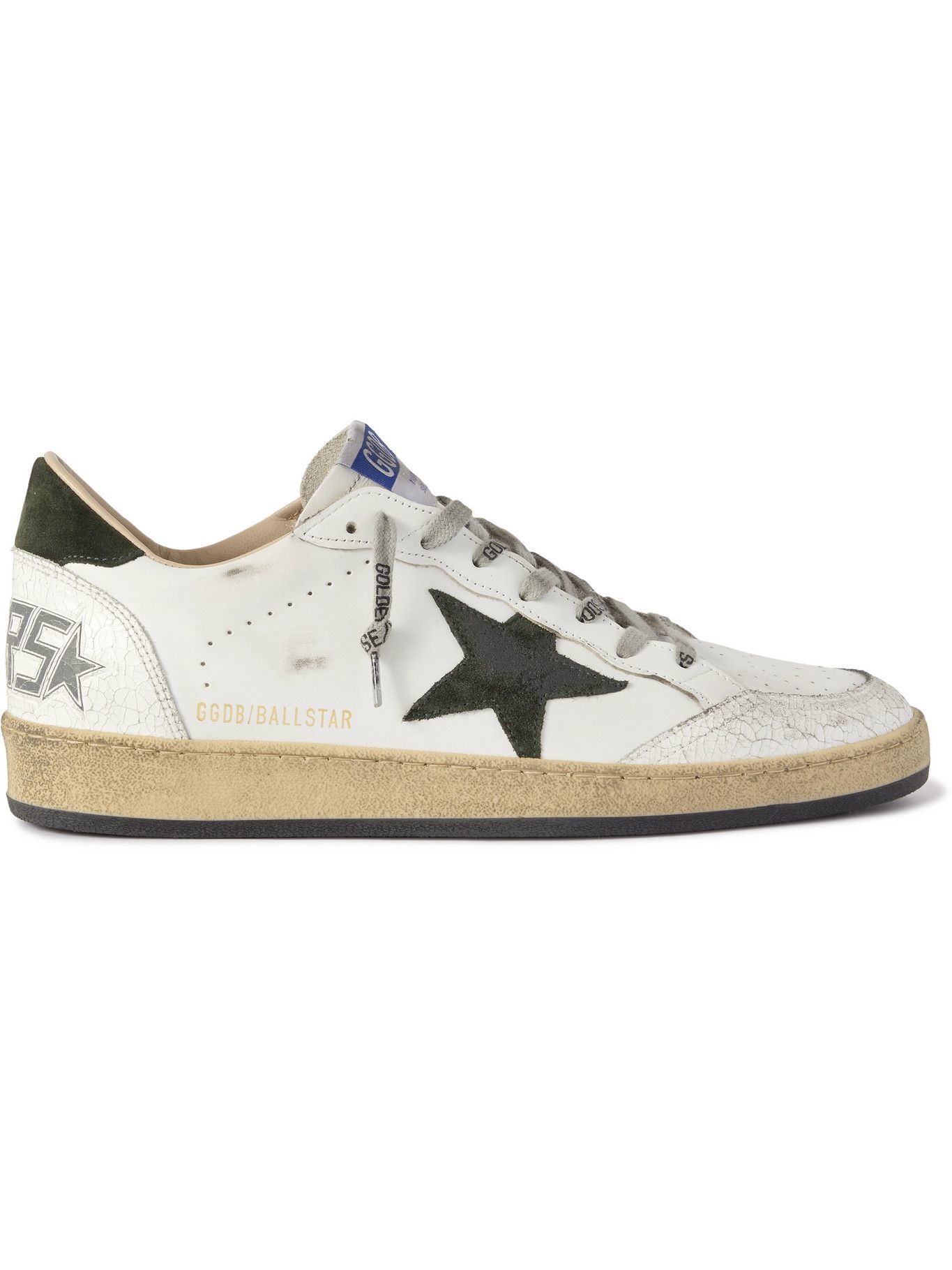 Golden Goose - Ballstar Distressed Leather and Suede Sneakers - White ...